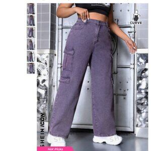 Plus Size Flap Pocket Purple Jeans, 2X / 3X / 16 / 18